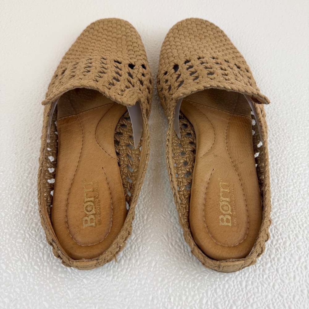 Born Woven Mule Slides Tan Leather Gold Shimmer Comfort Shoes Size 7M - Picture 5 of 8